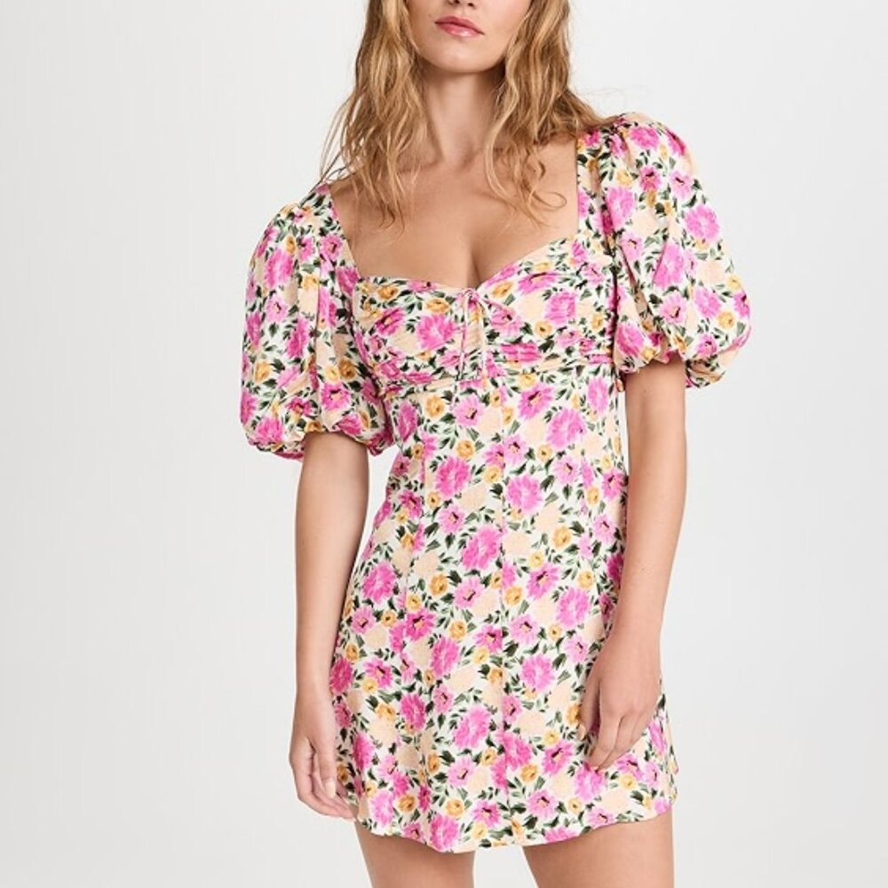 NWT For Love & Lemons Sasha Mini Dress | Pink Yellow Floral | XL | Summer Vibes